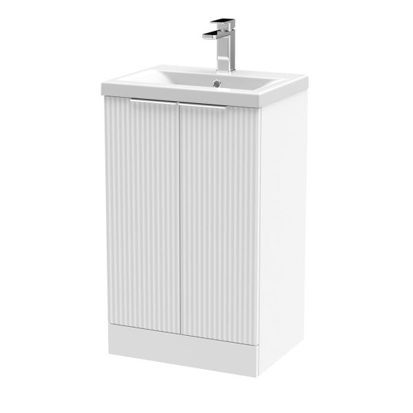 500mm Floor Standing 2 Door Vanity & Basin 1 - Hudson Reed DFF123A White, White colour ,image 1