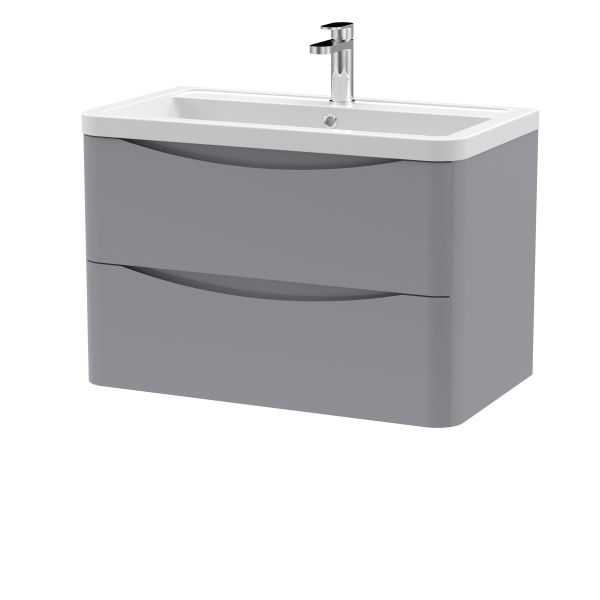 800mm Wall Hung 2 Drawer Vanity & Ceramic Basin - Nuie LUN204A Grey, Grey colour ,image 1