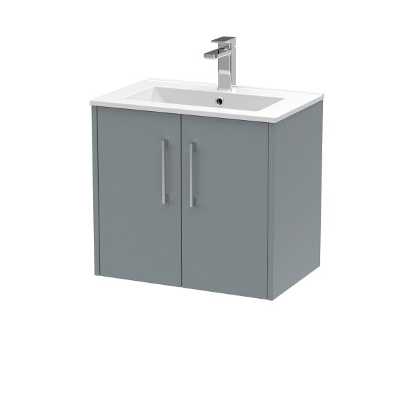 600mm Wall Hung 2 Door Vanity & Basin 2 - Hudson Reed JNU2323B Grey, Grey colour ,image 1
