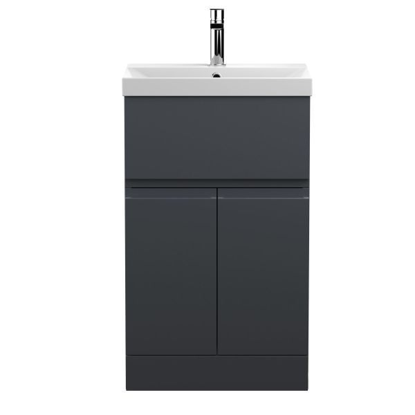 500mm Floor Standing 2 Door/Drawer Vanity & Basin 3 - Hudson Reed URB1401D Black, Black colour ,image 1