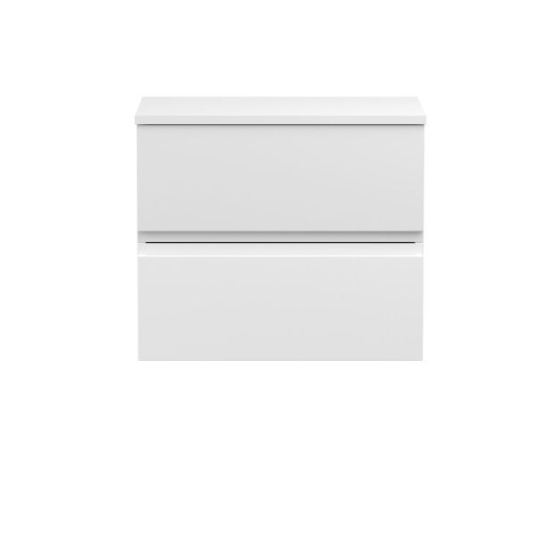 600mm Wall Hung 2-Drawer Vanity Unit & Worktop - Hudson Reed URB104W White, White colour ,image 1