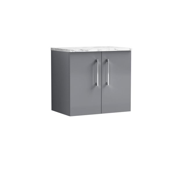 600mm Wall Hung 2-Door Vanity & Laminate Worktop - Nuie ARN2223LCM Grey, Grey colour ,image 1