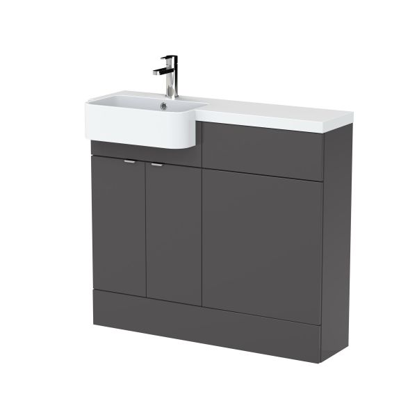 1000mm Combination Unit & Left Hand Semi Recessed Basin - Hudson Reed CBI944 Gloss Grey, Grey colour ,image 1