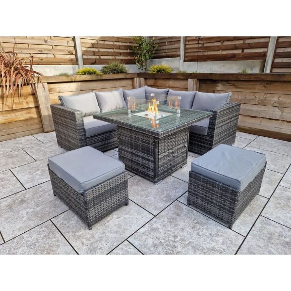 Georgia Corner Dining Set In Grey With Grey Cushions With Fire Pit, Grey colour ,image 1