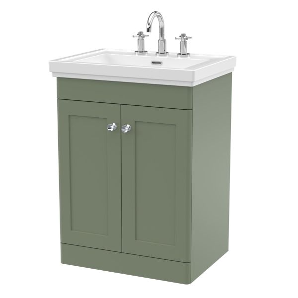 600mm Floor Standing 2-Door Vanity & Basin 3TH - Nuie CLC825B Green, Green colour ,image 1