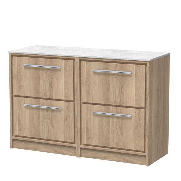 1200mm Floor Standing 4-Drawer Vanity with Marble Worktop - Hudson Reed LIL3033WMT2 Oak, Oak colour ,image 1