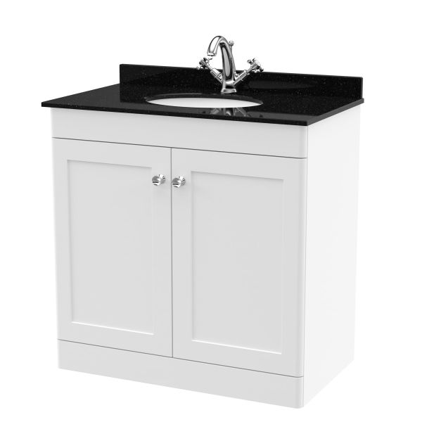 800mm Floor Standing 2 Door Vanity & Marble Top 1TH - Nuie CLC126BR1 White, White colour ,image 1