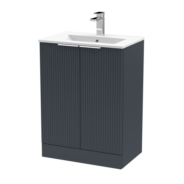 600mm Floor Standing 2 Door Vanity & Basin 2 - Hudson Reed DFF1425B Black, Black colour ,image 1