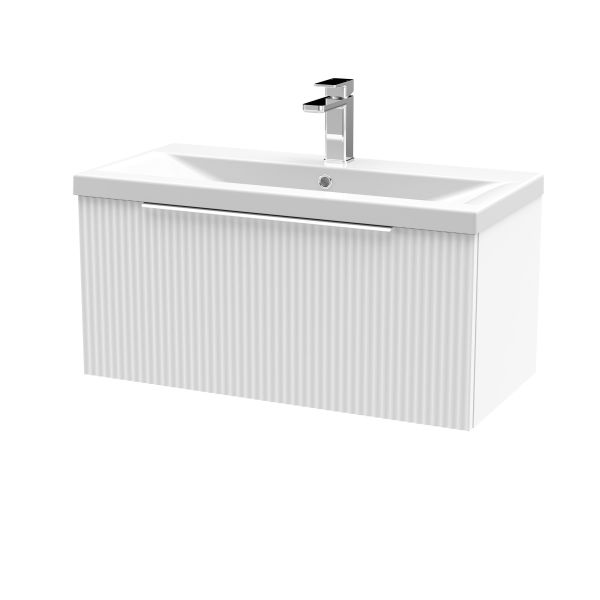800mm Wall Hung Single Drawer Vanity & Basin 1 - Hudson Reed DFF196A White, White colour ,image 1
