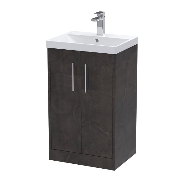 500mm Floor Standing 2 Door Vanity & Basin 3 - Hudson Reed JNU2601D Brown, Brown colour ,image 1