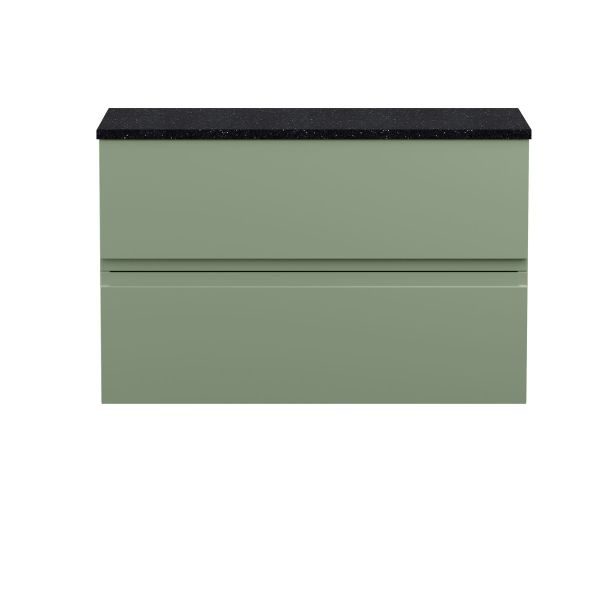 800mm Wall Hung 2 Drawer Unit & Laminate Top - Hudson Reed URB806LSB Green, Green colour ,image 1