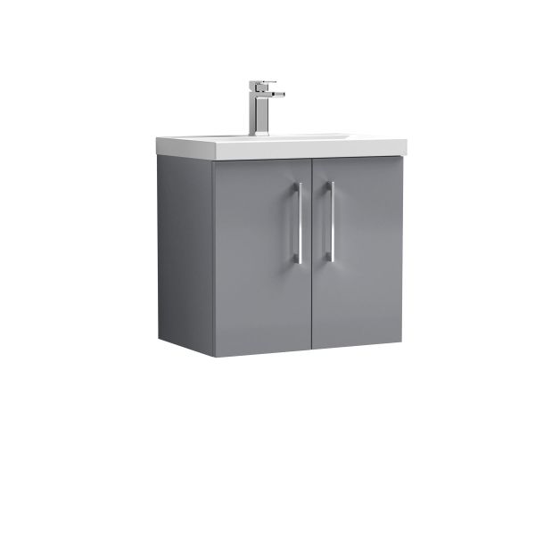 600mm Wall Hung 2 Door Vanity & Basin 3 - Nuie ARN2223D Grey, Grey colour ,image 1
