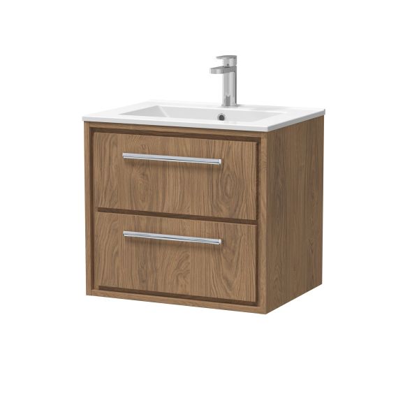600mm Wall Hung 2-Drawer Vanity with Basin - 1 Tap Hole - Hudson Reed LIL2724C Oak, Oak colour ,image 1