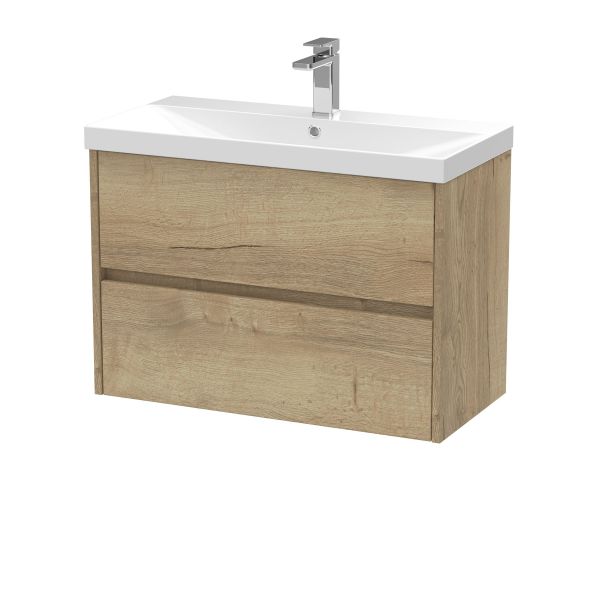 800mm Wall Hung 2 Drawer Unit & Basin 3 - Nuie HAV806D Oak, Oak colour ,image 1
