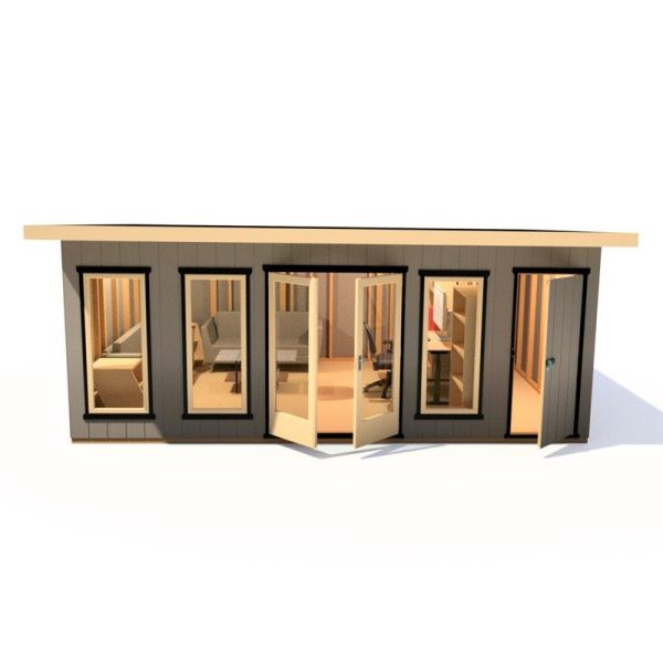 Cali 20 x 12 Pent Garden Office with Storage, Brown colour ,image 1