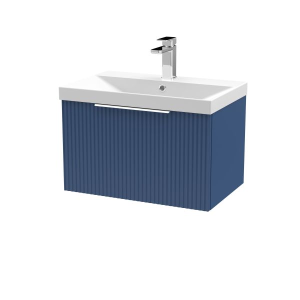 600mm Wall Hung Single Drawer Vanity & Basin 3 - Hudson Reed DFF394D Blue, Blue colour ,image 1