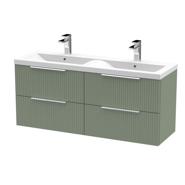 1200mm Wall Hung 4 Drawer Vanity & Double Basin - Hudson Reed DFF893F Green, Green colour ,image 1