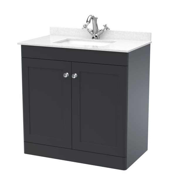 800mm Floor Standing 2 Door Vanity & Marble Top 1TH - Nuie CLC1426WS1 Black, Black colour ,image 1