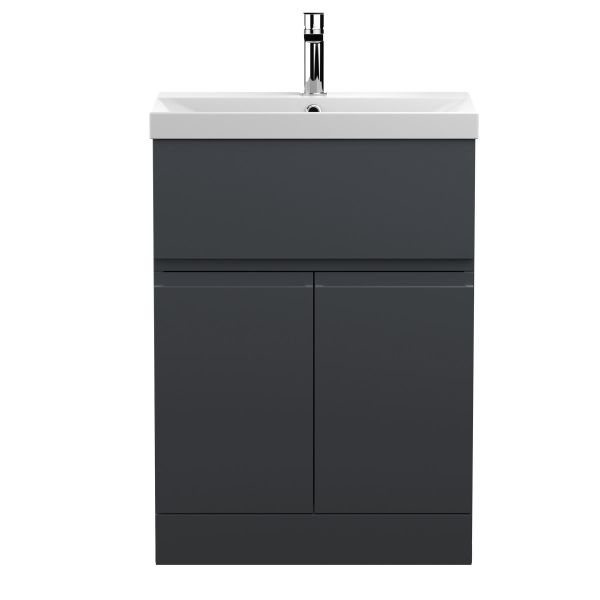 600mm Floor Standing 2 Door/Drawer Vanity & Basin 3 - Hudson Reed URB1403D Black, Black colour ,image 1
