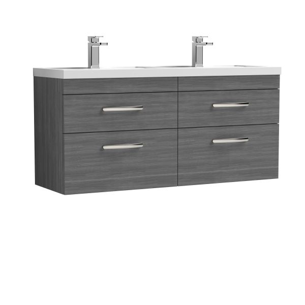1200mm Wall Hung Cabinet With Double Basin - Nuie ATH046C Anthracite Woodgrain, Brown/Grey colour ,image 1