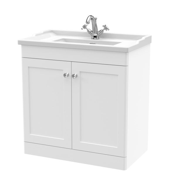 800mm Floor Standing 2 Door Vanity & Basin 1TH - Nuie CLC126F White, White colour ,image 1