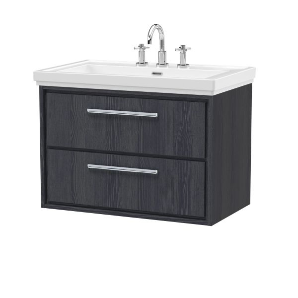 800mm Wall Hung 2-Drawer Vanity with Basin - 3 Tap Hole - Hudson Reed LIL2226B Grey, Grey colour ,image 1