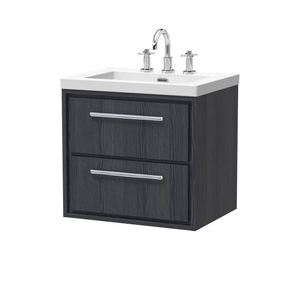 600mm Wall Hung 2-Drawer Vanity with Basin - 3 Tap Hole - Hudson Reed LIL2224M Grey, Grey colour ,image 1