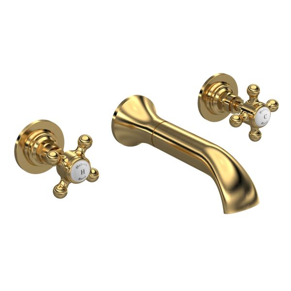 3 Tap Hole Wall Mounted Basin Mixer - Hudson Reed BC817HX Brass, Brass colour ,image 1