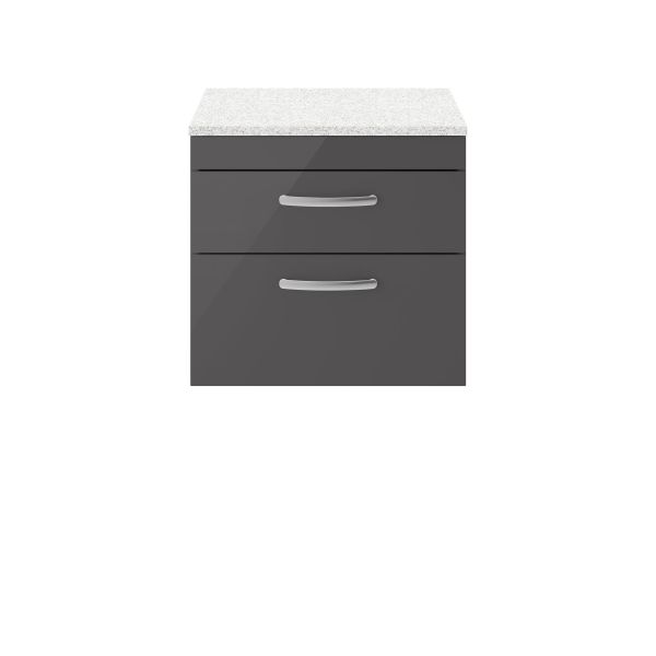 600mm Wall Hung Cabinet With Sparkling White Worktop - Nuie ATH078LSW Gloss Grey, Grey colour ,image 1