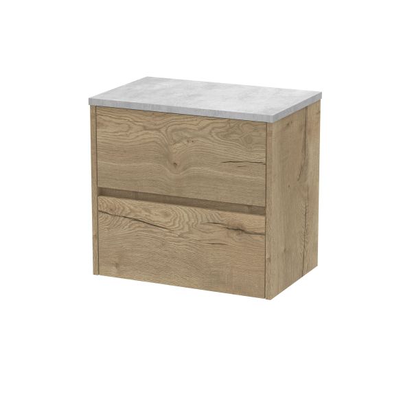600mm Wall Hung 2 Drawer Unit & Worktop - Nuie HAV804LBG Oak, Oak colour ,image 1