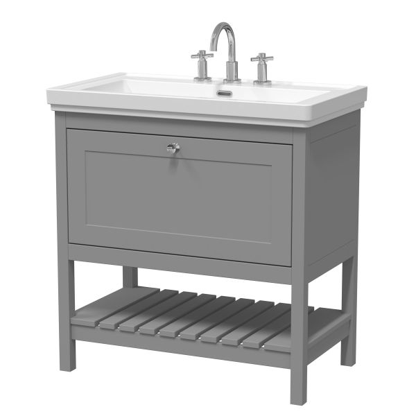 800mm Floor Standing Vanity & Basin 3TH - Hudson Reed BEX227B Grey, Grey colour ,image 1