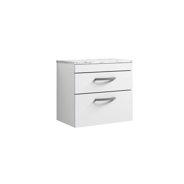 600 Wall Hung 2-Drawer Unit & Laminate Worktop - Nuie ATH048LCM White, White colour ,image 1