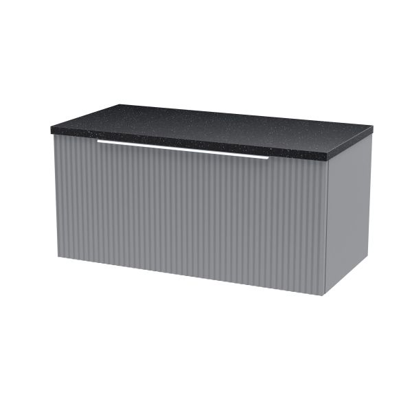800mm Wall Hung Single Drawer Vanity & Laminate Top - Hudson Reed DFF296LSB Grey, Grey colour ,image 1