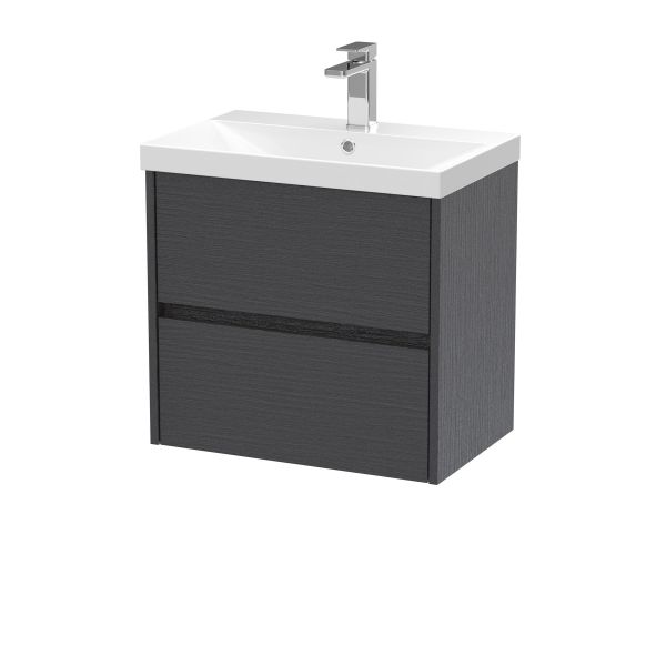 600mm Wall Hung 2 Drawer Unit & Basin 3 - Nuie HAV2204D Grey, Grey colour ,image 1