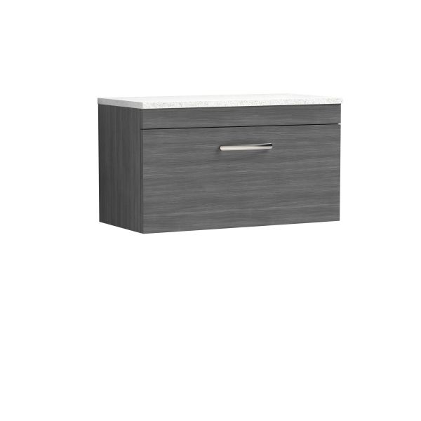 800mm Wall Hung Vanity With Sparkling White Worktop - Nuie ATH060LSW Anthracite Woodgrain, Brown/Grey colour ,image 1