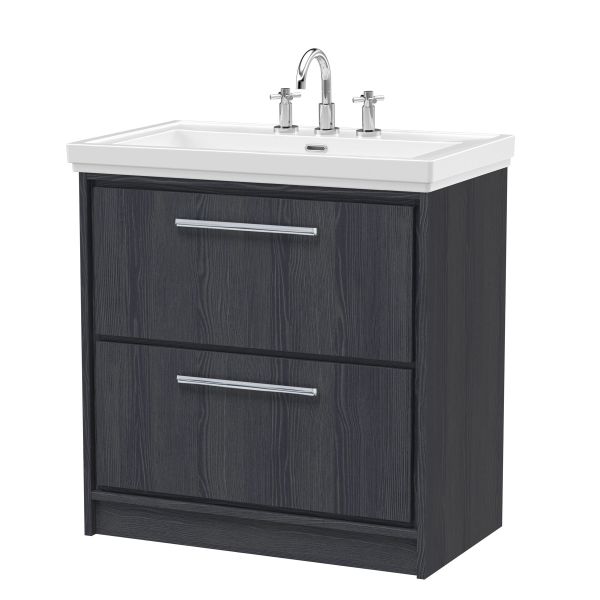 800mm Floor Standing 2-Drawer Vanity with Basin - 3 Tap Hole - Hudson Reed LIL2235B Grey, Grey colour ,image 1