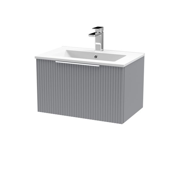 600mm Wall Hung Single Drawer Vanity & Basin 2 - Hudson Reed DFF294B Grey, Grey colour ,image 1