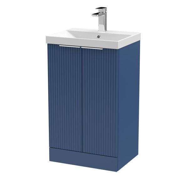 500mm Floor Standing 2 Door Vanity & Basin 3 - Hudson Reed DFF323D Blue, Blue colour ,image 1