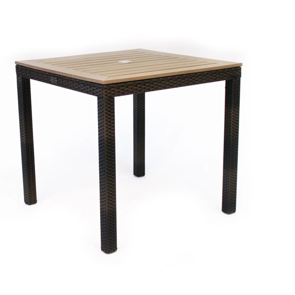 Ascot 700 x 700 Rattan Square Polywood Top Dining Table - Black and Brown