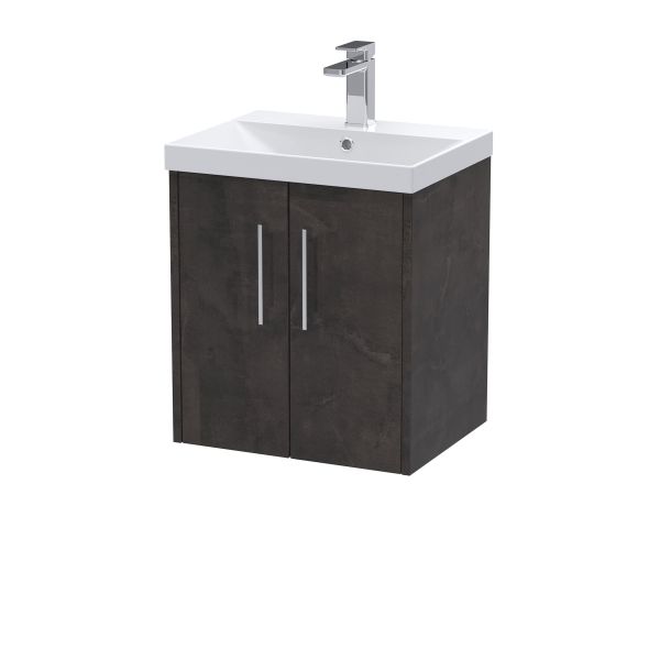 500mm Wall Hung 2 Door Vanity & Basin 3 - Hudson Reed JNU2621D Brown, Brown colour ,image 1