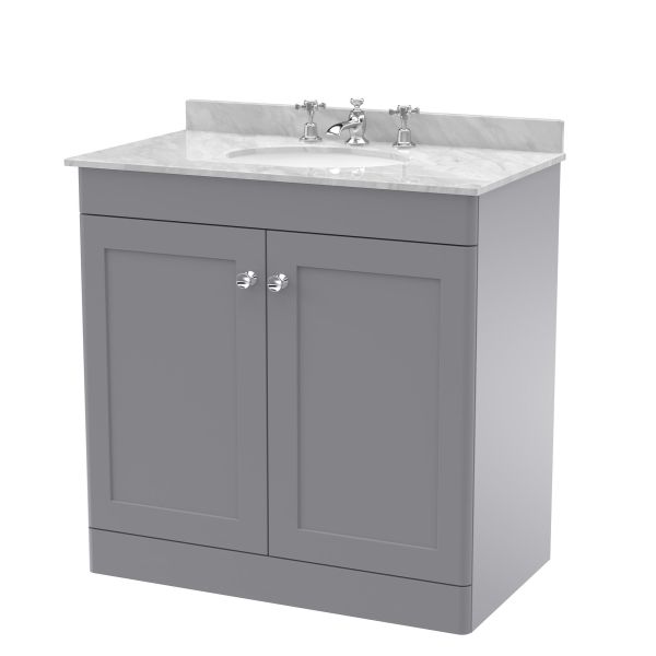 800mm Floor Standing 2 Door Vanity & Marble Top 3TH - Nuie CLC226GR3 Grey, Grey colour ,image 1