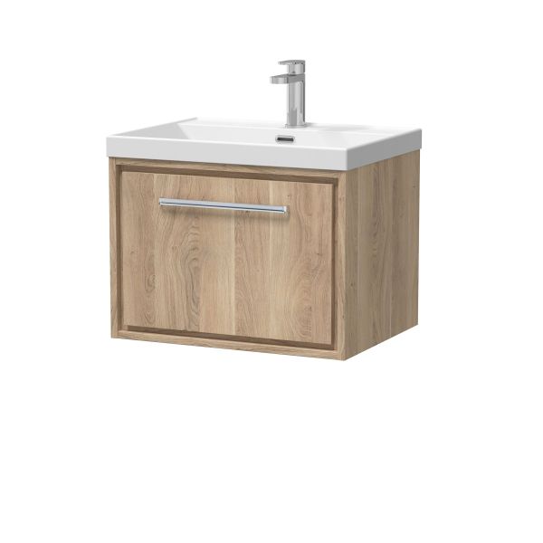 600mm Wall Hung Single Drawer Vanity with Basin - 1 Tap Hole - Hudson Reed LIL3022E Oak, Oak colour ,image 1