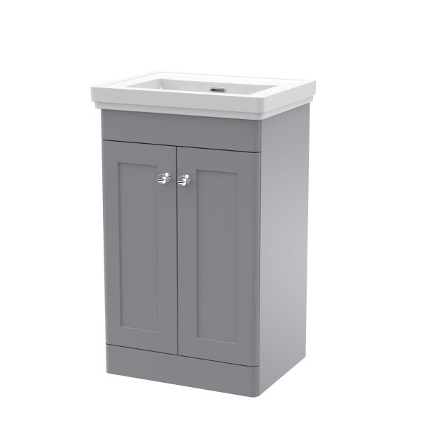 500mm Floor Standing 2 Door Vanity & Basin 0TH - Nuie CLC223H Grey, Grey colour ,image 1