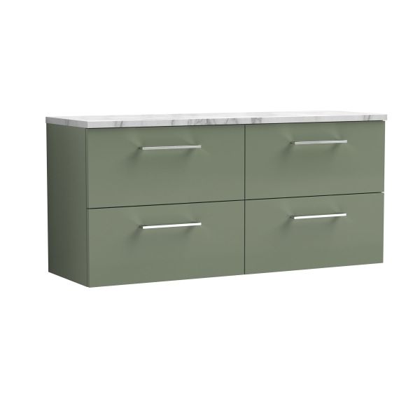 1200mm Wall Hung 4-Drawer Vanity & Laminate Worktop - Nuie ARN824LCM2 Green, Green colour ,image 1