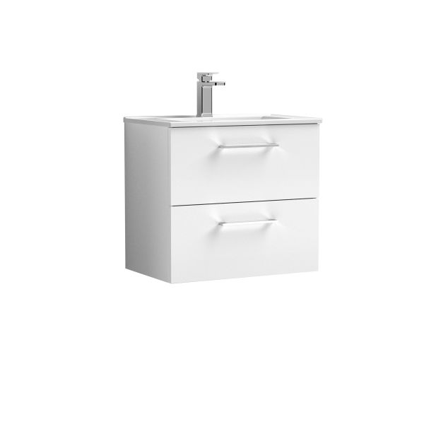 600mm Wall Hung 2 Drawer Vanity & Basin 2 - Nuie ARN124B White, White colour ,image 1