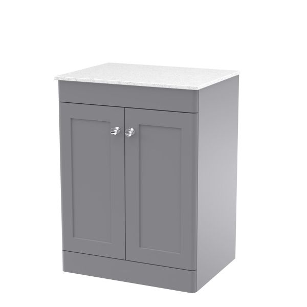 600mm Floor Standing 2-Door Vanity with Marble Top - Nuie CLC225WMT Grey, Grey colour ,image 1