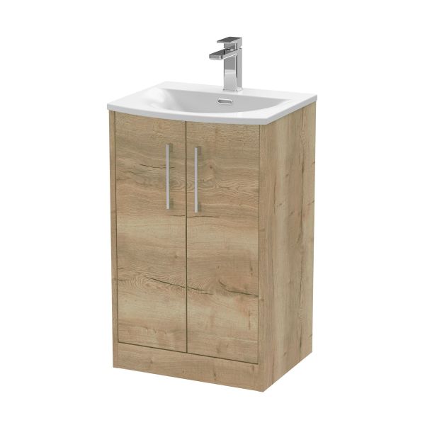 500mm Floor Standing 2 Door Vanity & Basin 4 - Hudson Reed JNU1801G Oak, Oak colour ,image 1