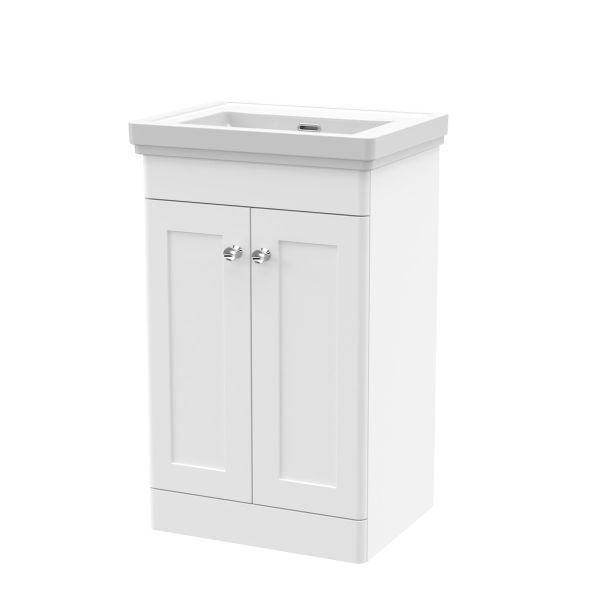 500mm Floor Standing 2 Door Vanity & Basin 0TH - Nuie CLC123H White, White colour ,image 1