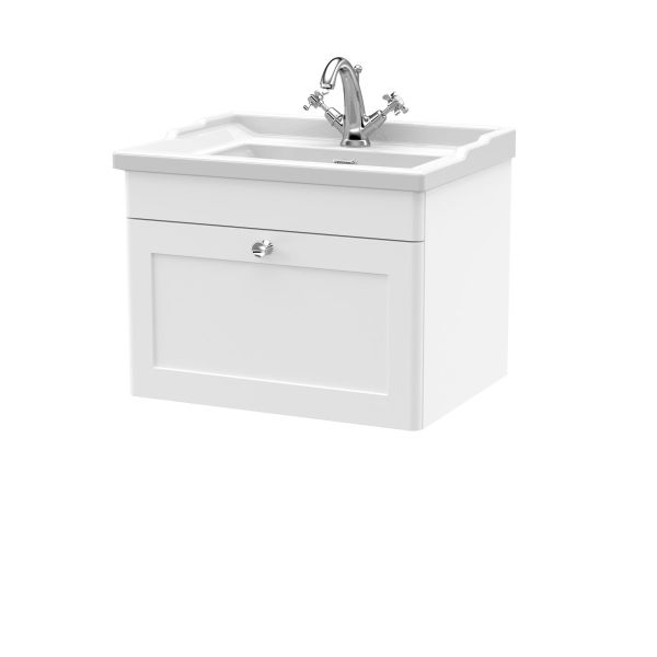 600mm Wall Hung 1 Drawer Vanity & Basin 1TH - Nuie CLC194F White, White colour ,image 1