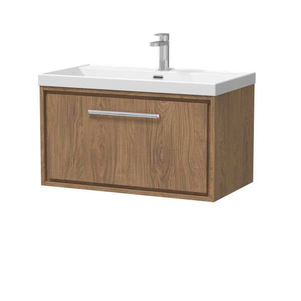 800mm Wall Hung Single Drawer Vanity with Basin - 1 Tap Hole - Hudson Reed LIL2725E Oak, Oak colour ,image 1
